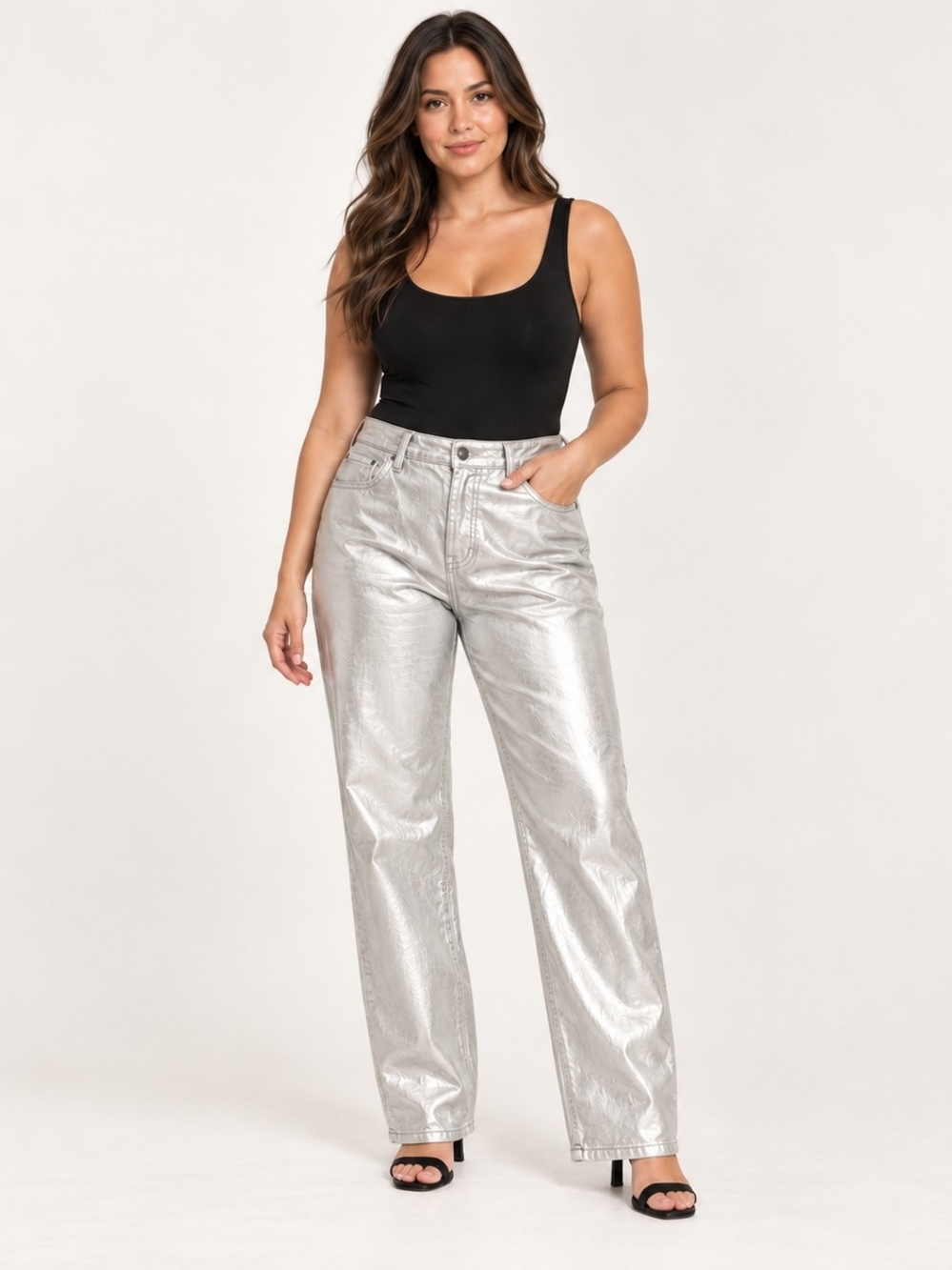 Abercrombie & Fitch Metallic Silver Straight-Leg Jeans